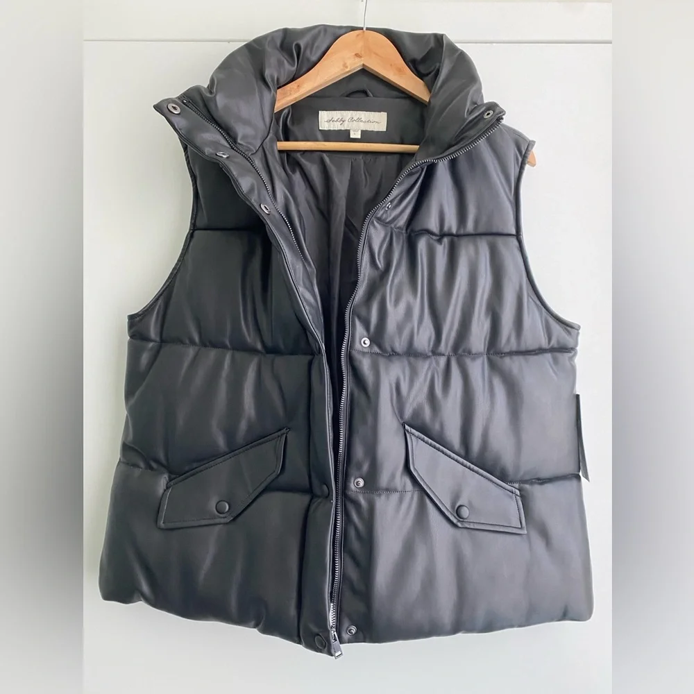 WINTER SALE - Shebby Faux Leather Puffer Vest - Picture 5 of 8